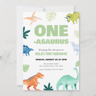 Invitación de primer cumpleaños de un dinosaurio d