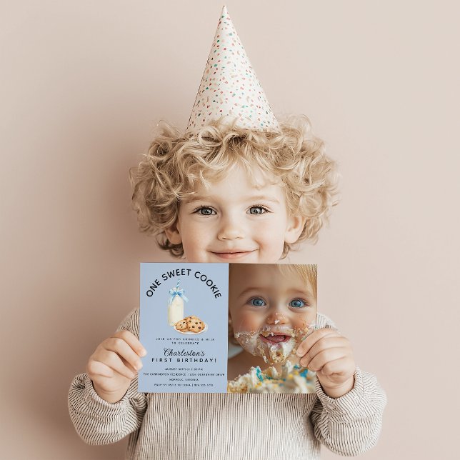 Invitación de primer cumpleaños de un dulce chico  (One Sweet Cookie Boy First Birthday Photo Birthday )