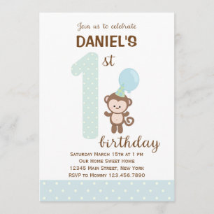 Invitación de primer cumpleaños de un mono pequeño