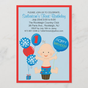 Invitación de primer cumpleaños de un niño con un