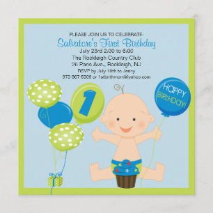 Invitación de primer cumpleaños de un niño con un 
