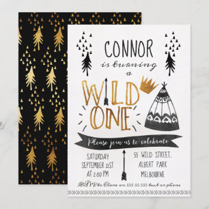 Invitación de primer cumpleaños de un niño dorado 
