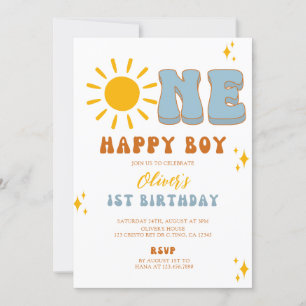 Invitación de primer cumpleaños de un niño feliz