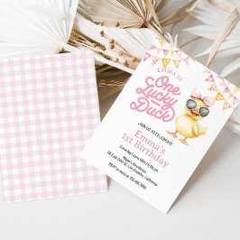 Invitación de primer cumpleaños de un pato afortun
