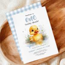 Invitación de primer cumpleaños de un pato afortun