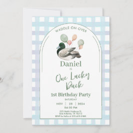 Invitación de primer cumpleaños de un pato afortun