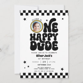 Invitación de primer cumpleaños de un tipo feliz c