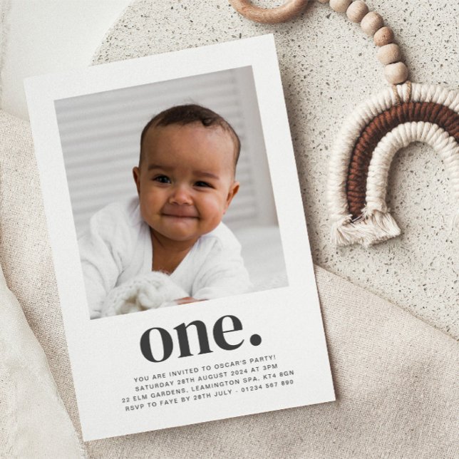 Invitación de primer cumpleaños de una foto cuadra (Subido por el creador)