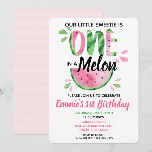 Invitación de primer cumpleaños de una niña pequeñ (Anverso / Reverso)