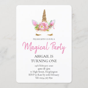 invitación de primer cumpleaños de unicorn