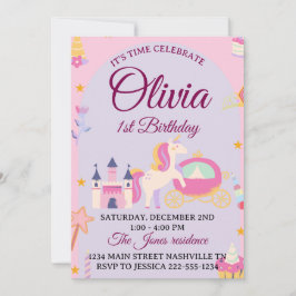 Invitación de primer cumpleaños de unicornio mágic