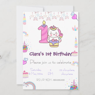 Invitación de primer cumpleaños de Unicornio mágic
