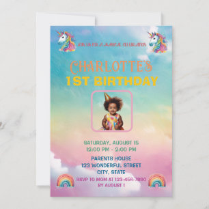 Invitación de primer cumpleaños de Unicornio mágic