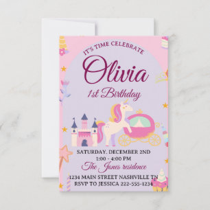 Invitación de primer cumpleaños de unicornio mágic