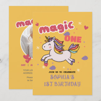 Invitación de primer cumpleaños de Unicornio mágic