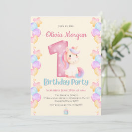 Invitación de primer cumpleaños de unicornio román