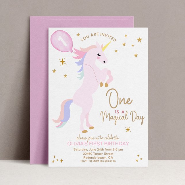 Invitación de primer cumpleaños de Unicornio Rosa (Subido por el creador)