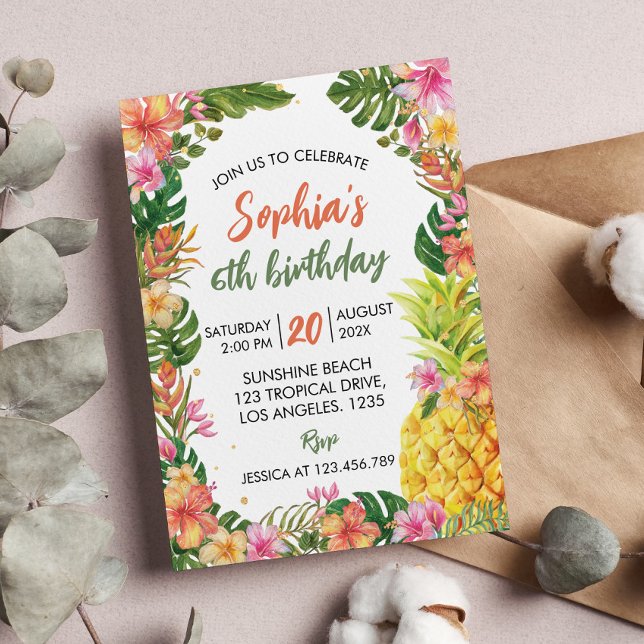 Invitación de primer cumpleaños de verano tropical (Subido por el creador)