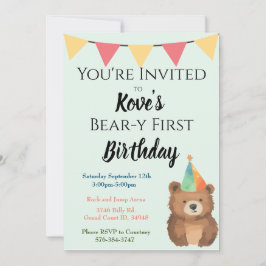 Invitación de primer cumpleaños de Watercolor Bear
