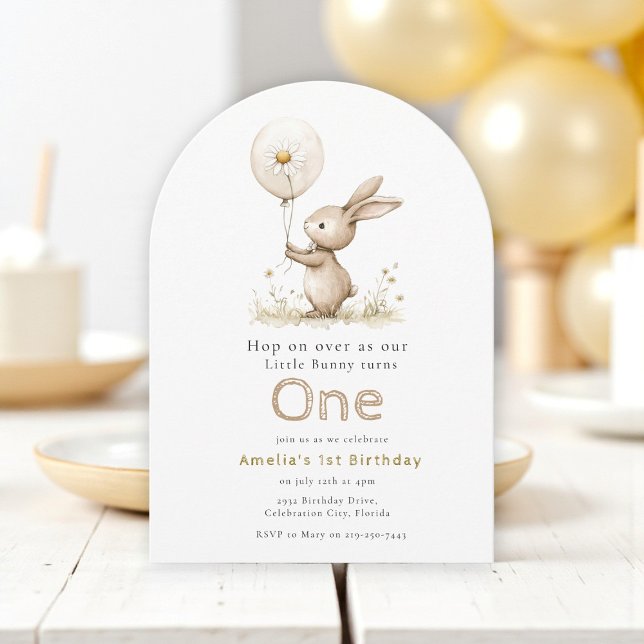 Invitación de primer cumpleaños de Watercolor Bunn (Subido por el creador)