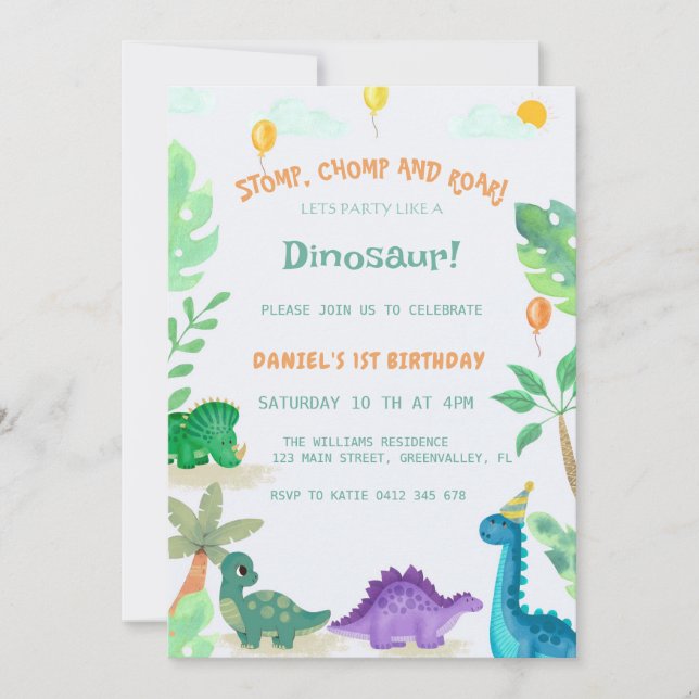 Invitación de primer cumpleaños de Watercolor Cute (Anverso)