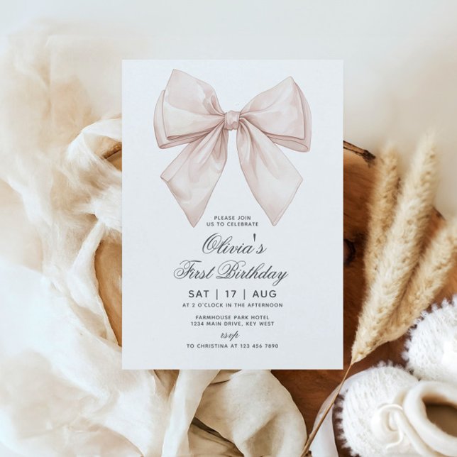 Invitación de primer cumpleaños de White Bow (Subido por el creador)