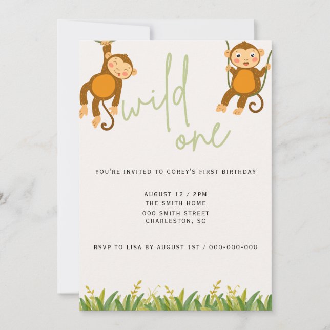 Invitación de primer cumpleaños de WILD ONE (Anverso)