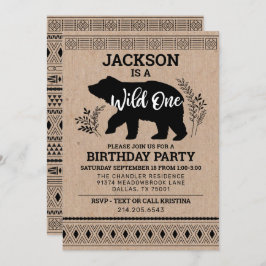 Invitación de primer cumpleaños de Wild One Bear
