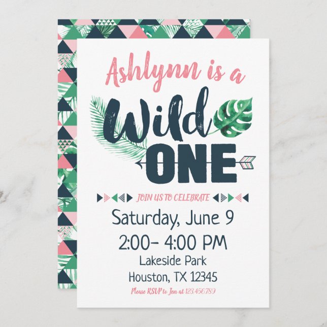 Invitación de primer cumpleaños de Wild One Boho (Anverso / Reverso)