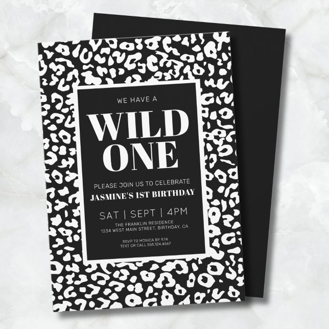 Invitación de primer cumpleaños de Wild One Safari (Wild One Black White 1st Birthday Invitation)