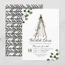 Invitación de primer cumpleaños de Wild One Teepee