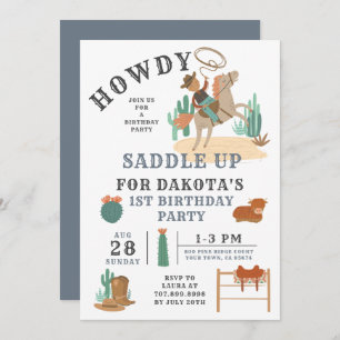 Invitación de primer cumpleaños de Wild West Cowbo