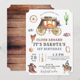 Invitación de primer cumpleaños de Wild West Cowbo