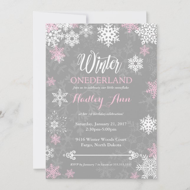Invitación de primer cumpleaños de Winter Onderlan (Anverso)