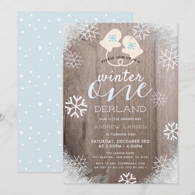 Invitación de primer cumpleaños de Winter Onederla (Anverso / Reverso)