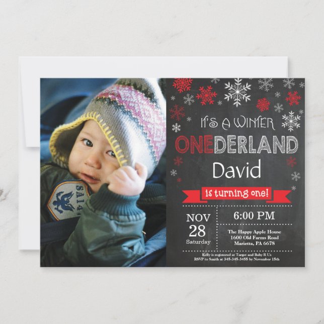 Invitación de primer cumpleaños de Winter Onederla (Anverso)