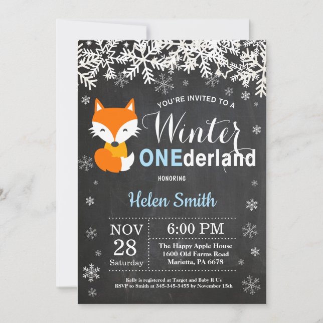 Invitación de primer cumpleaños de Winter Onederla (Anverso)