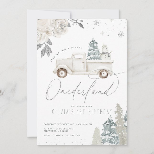 Invitación de primer cumpleaños de Winter Onederla (Anverso)