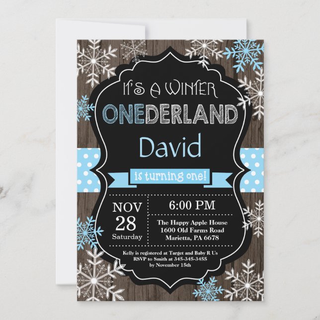 Invitación de primer cumpleaños de Winter Onederla (Anverso)