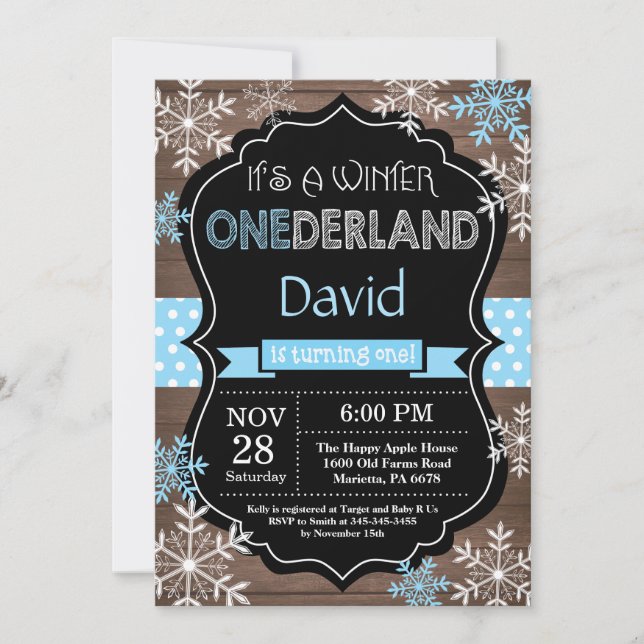 Invitación de primer cumpleaños de Winter Onederla (Anverso)