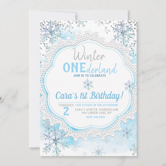Invitación de primer cumpleaños de Winter ONEderla (Anverso)