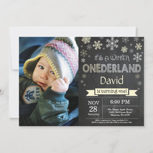 Invitación de primer cumpleaños de Winter Onederla (Anverso)
