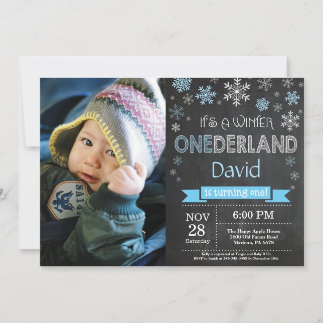 Invitación de primer cumpleaños de Winter Onederla (Anverso)