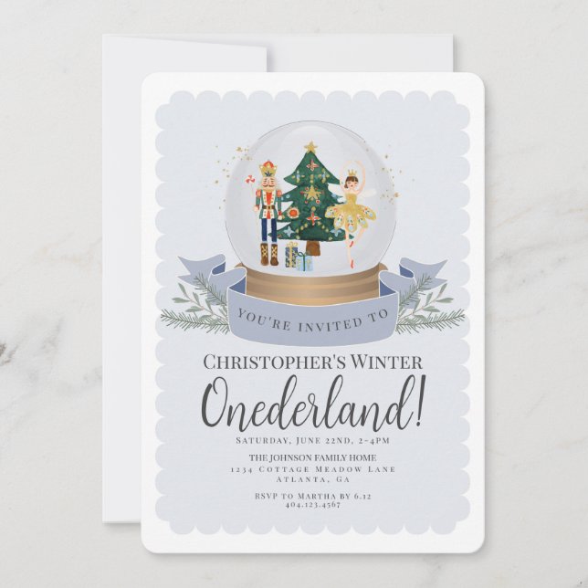 Invitación de primer cumpleaños de Winter Onederla (Anverso)