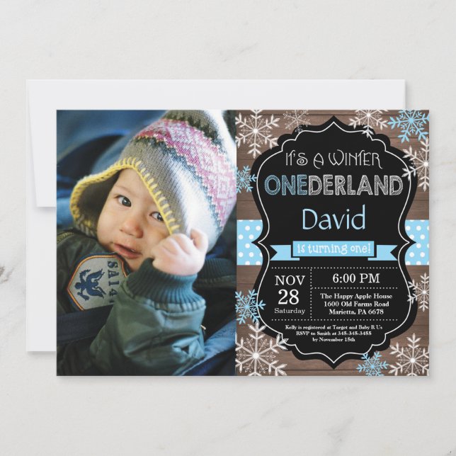 Invitación de primer cumpleaños de Winter Onederla (Anverso)