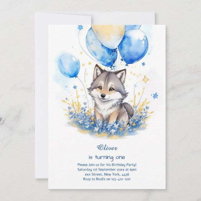 Invitación de primer cumpleaños de Wolf (Anverso)