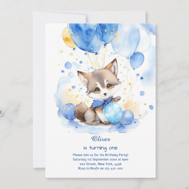 Invitación de primer cumpleaños de Wolf (Anverso)