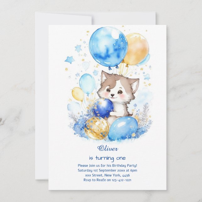 Invitación de primer cumpleaños de Wolf (Anverso)