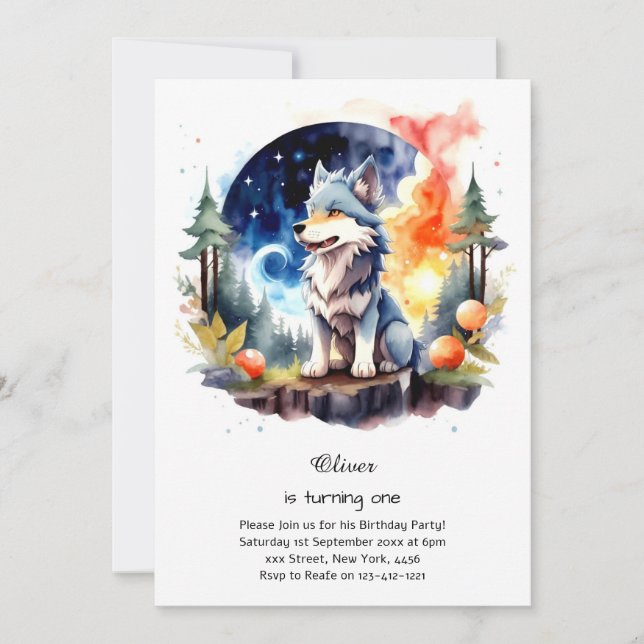 Invitación de primer cumpleaños de Wolf (Anverso)