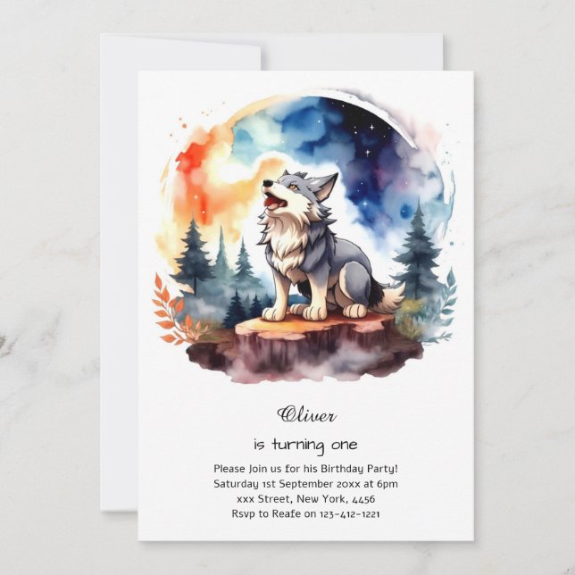 Invitación de primer cumpleaños de Wolf (Anverso)